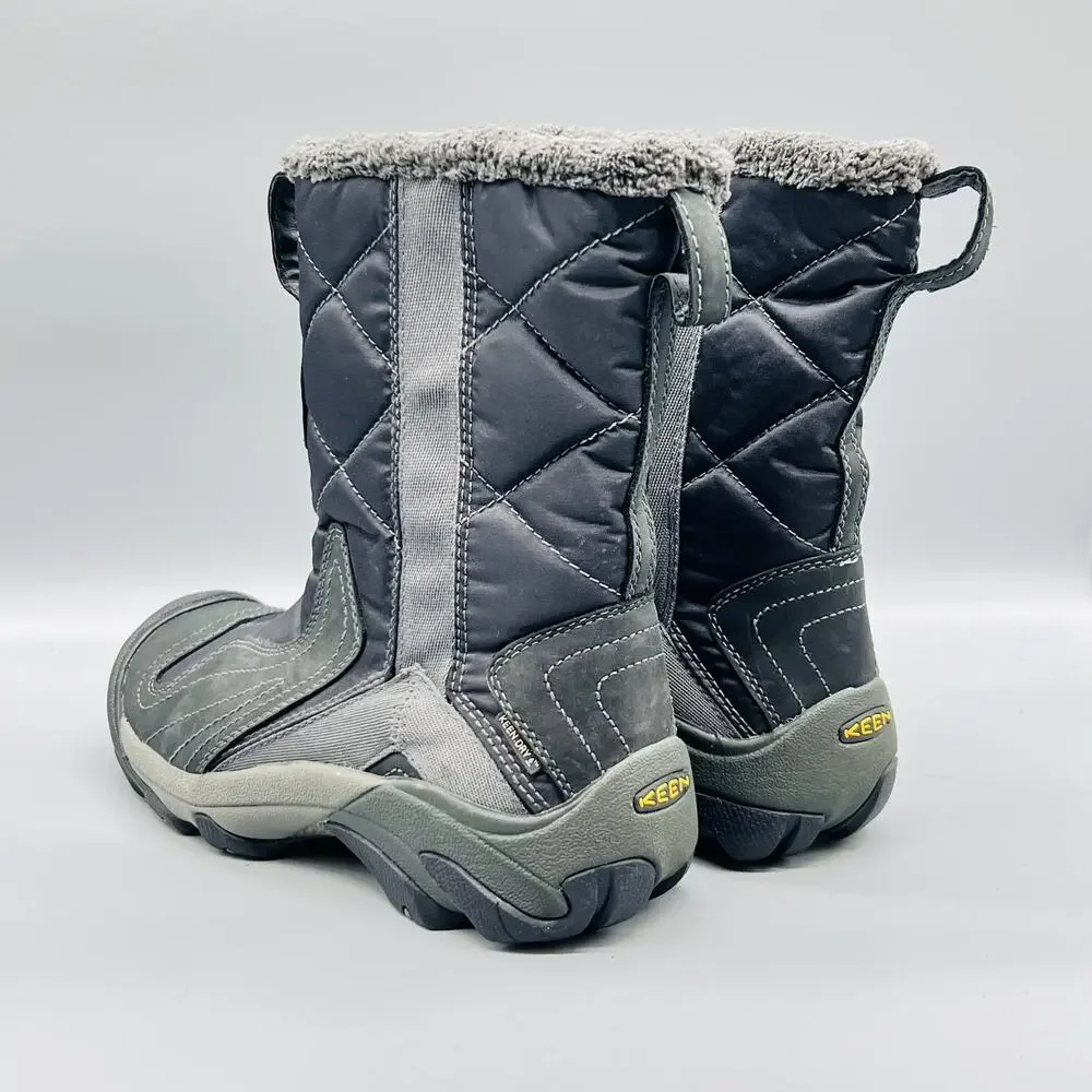 KEEN Boots Womens 7.5 Gray Nylon Quilted Mid Calf Zip Insulated Winter Shoes